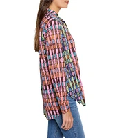 NIC + ZOE Crinkle Geo Dot Print Collar Neck Long Sleeve Button Front Shirt