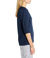 NIC + ZOE Crinkle Knit Split Neck Elbow Sleeve Top