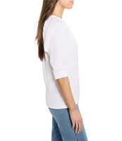 NIC + ZOE Crinkle Knit Split Neck Elbow Sleeve Top