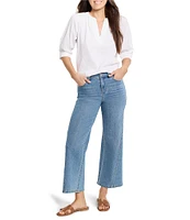 NIC + ZOE Crinkle Knit Split Neck Elbow Sleeve Top