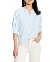 NIC + ZOE Crinkle Knit Split Neck Elbow Sleeve Top