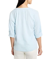 NIC + ZOE Crinkle Knit Split Neck Elbow Sleeve Top