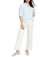 NIC + ZOE Crinkle Knit Split Neck Elbow Sleeve Top