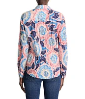 NIC + ZOE Crinkle Scribble Bloom Button Down Collar Long Sleeve Shirt