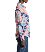 NIC + ZOE Crinkle Scribble Bloom Button Down Collar Long Sleeve Shirt
