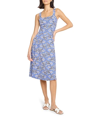 NIC + ZOE Dana Ocean Print Square Neck Sleeveless Fit-And-Flare Dress