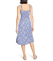 NIC + ZOE Dana Ocean Print Square Neck Sleeveless Fit-And-Flare Dress