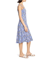 NIC + ZOE Dana Ocean Print Square Neck Sleeveless Fit-And-Flare Dress