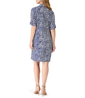 NIC + ZOE Dashing Dot Devon Woven Satin Back Crepe Split V-Neck Short Dolman Sleeve Shift Dress