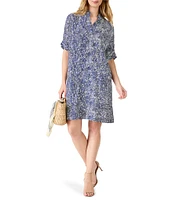 NIC + ZOE Dashing Dot Devon Woven Satin Back Crepe Split V-Neck Short Dolman Sleeve Shift Dress