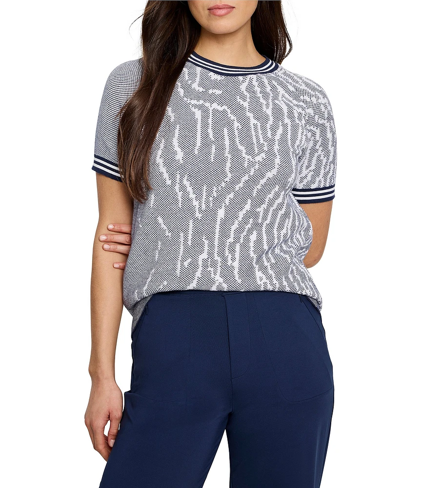 NIC + ZOE Demi Jacquard Crew Neck Short Sleeve Sweater Tee