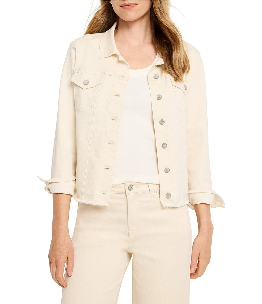 NIC + ZOE Denim Collar Neck Long Sleeve Raw Hem Jacket