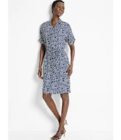 NIC + ZOE Devon Etched Angles Collar V-Neck Short Sleeve Belted Shirt Dress