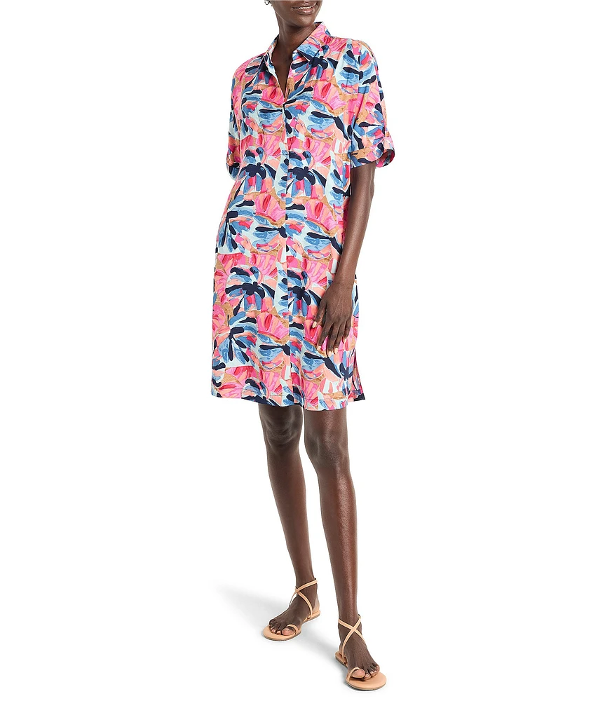 NIC + ZOE Devon Firework Foliage Polished Collar Neck Elbow Sleeve Dress