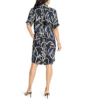 NIC + ZOE Devon Midnight Muse Point Collar V-Neck Short Sleeve Shirt Dress
