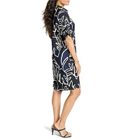 NIC + ZOE Devon Midnight Muse Point Collar V-Neck Short Sleeve Shirt Dress