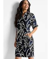 NIC + ZOE Devon Midnight Muse Point Collar V-Neck Short Sleeve Shirt Dress