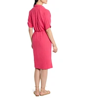 NIC + ZOE Devon Rumba Linen Blend Point Collar Short Sleeve Tie Waist Shirt Dress
