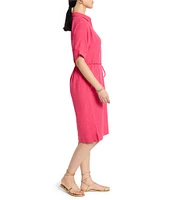 NIC + ZOE Devon Rumba Linen Blend Point Collar Short Sleeve Tie Waist Shirt Dress