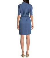 NIC + ZOE Devon Rumba Linen Blend Point Collar Short Sleeve Tie Waist Shirt Dress
