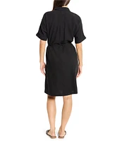 NIC + ZOE Devon Rumba Linen Blend Point Collar Short Sleeve Tie Waist Shirt Dress