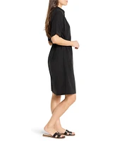 NIC + ZOE Devon Rumba Linen Blend Point Collar Short Sleeve Tie Waist Shirt Dress
