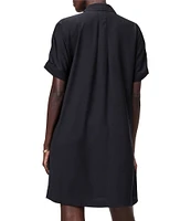 NIC + ZOE Devon Woven Satin Back Crepe Point Collar Short Dolman Sleeve Shirt Dress