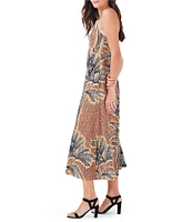 NIC + ZOE Dotty Palm Abstract Print Stretch Satin V-Neck Sleeveless Halter Back A-Line Dress