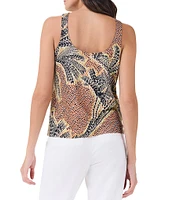 NIC + ZOE Dotty Palm Printed Knit Round Neck Sleeveless Tank