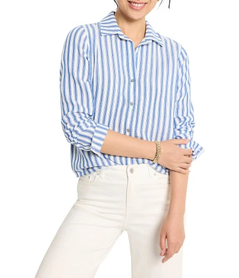 NIC + ZOE Double Gauze Stripe Print Point Collar Long Sleeve Button Front Shirt