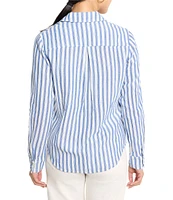 NIC + ZOE Double Gauze Stripe Print Point Collar Long Sleeve Button Front Shirt