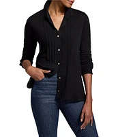 NIC + ZOE Drapey Tencel Knit-In Pintuck Collar Neck Long Sleeve Shirt