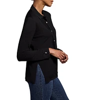 NIC + ZOE Drapey Tencel Knit-In Pintuck Collar Neck Long Sleeve Shirt