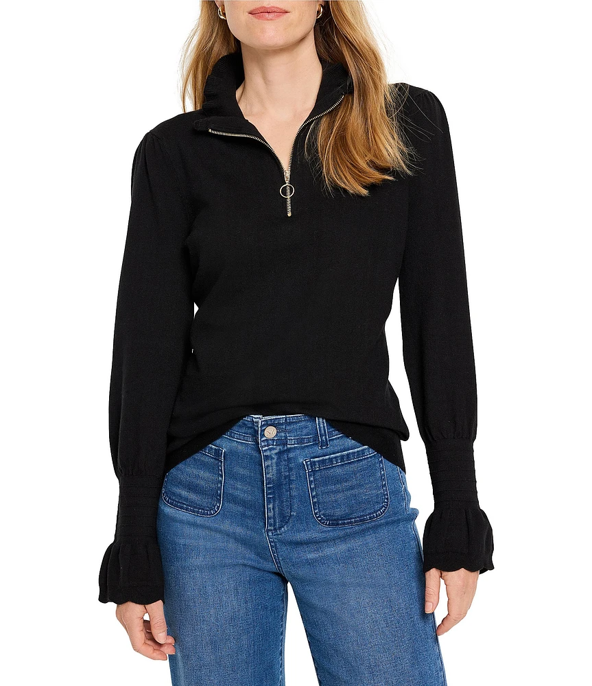 NIC + ZOE Easy Charm Half Zip Collar Long Sleeve Ruffle Trim Sweater