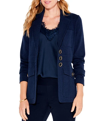 NIC + ZOE Editor Knit Notch Collar Long Sleeve Pocketed Button-Front Blazer