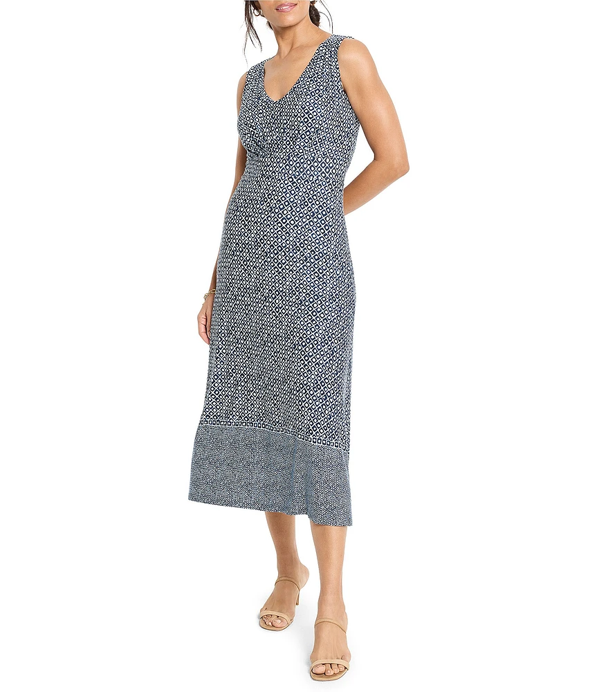 NIC + ZOE Ella Coastal Geo Knit V-Neck Sleeveless Fit-And-Flare Midi Dress