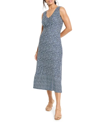 NIC + ZOE Ella Coastal Geo Knit V-Neck Sleeveless Fit-And-Flare Midi Dress