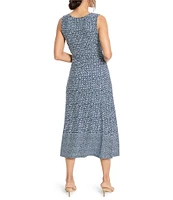 NIC + ZOE Ella Coastal Geo Knit V-Neck Sleeveless Fit-And-Flare Midi Dress