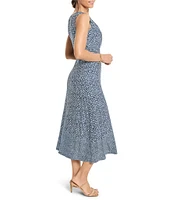 NIC + ZOE Ella Coastal Geo Knit V-Neck Sleeveless Fit-And-Flare Midi Dress