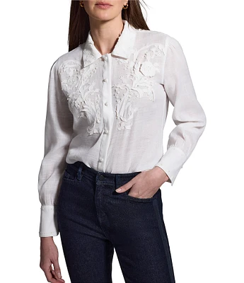 NIC + ZOE Embroidered Point Collar Long Sleeve Button Front Shirt