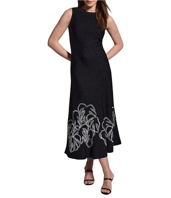 NIC + ZOE Embroidered Twirl Round Neck Sleeveless Fit-And-Flare Midi Dress