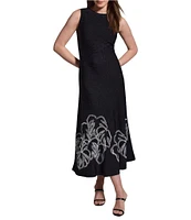 NIC + ZOE Embroidered Twirl Round Neck Sleeveless Fit-And-Flare Midi Dress