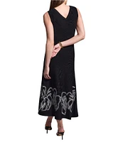 NIC + ZOE Embroidered Twirl Round Neck Sleeveless Fit-And-Flare Midi Dress