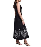 NIC + ZOE Embroidered Twirl Round Neck Sleeveless Fit-And-Flare Midi Dress