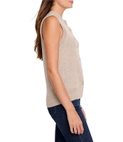 NIC + ZOE Essential Knit Round Neck Sleeveless Button Front Vest Top