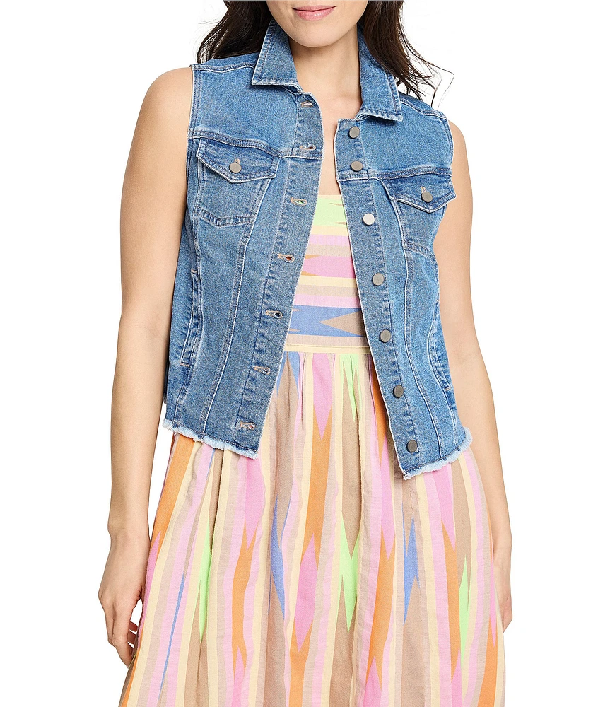 NIC + ZOE Essential Point Collar Sleeveless Denim Vest