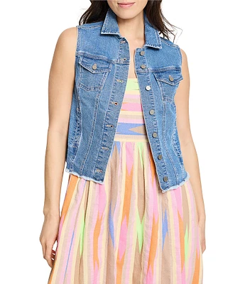 NIC + ZOE Essential Point Collar Sleeveless Denim Vest