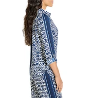 NIC + ZOE Etched Angles Point V-Neck Long Sleeve Button Front Coordinating Top