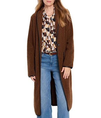 NIC + ZOE Faux Leather Trim Teddy Shawl Collar Long Sleeve Coat