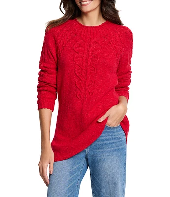 NIC + ZOE Femme Cable Knit Round Neck Long Sleeve Sweater